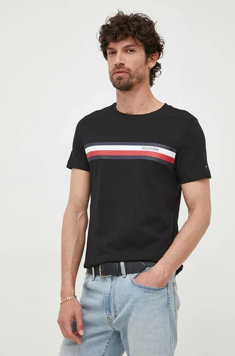 Памучна тениска Tommy Hilfiger в черно с принт