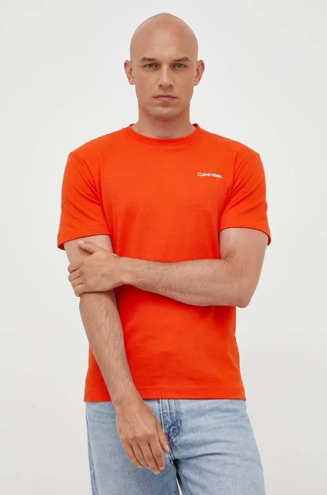 Calvin Klein t-shirt bawełniany kolor pomarańczowy gładki