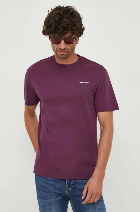 Pamučna majica Calvin Klein boja: ljubičasta, bez uzorka