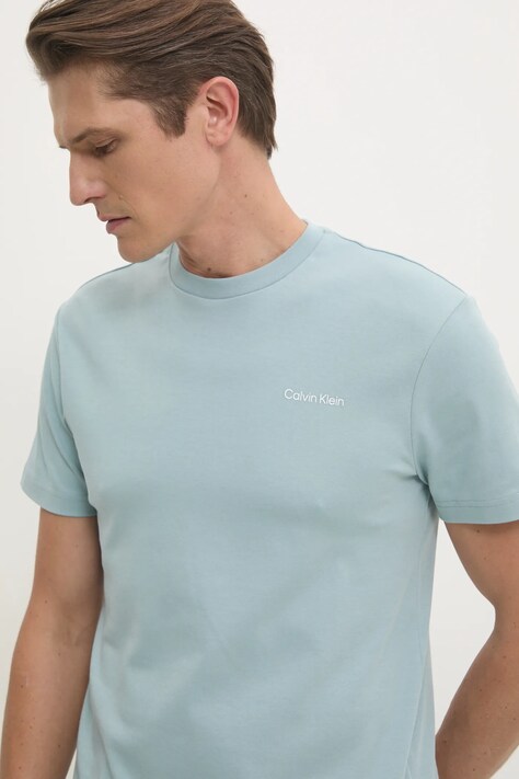 Calvin Klein tricou din bumbac barbati, culoarea turcoaz, neted, K10K109894