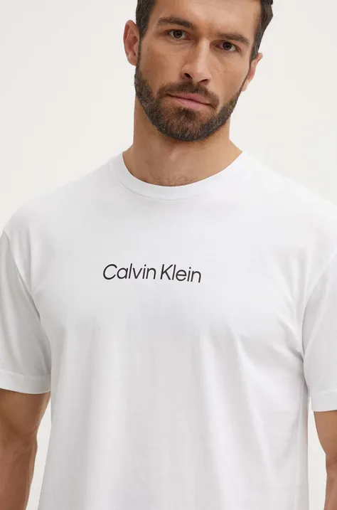 Bavlnené tričko Calvin Klein pánsky, biela farba, vzorovaný