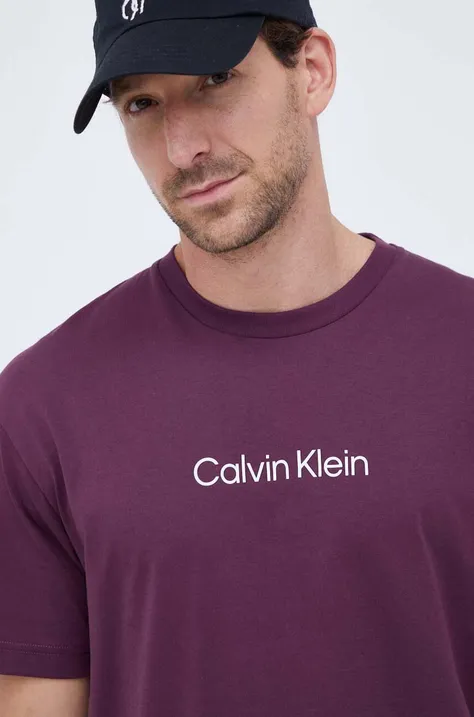 Bombažna kratka majica Calvin Klein vijolična barva