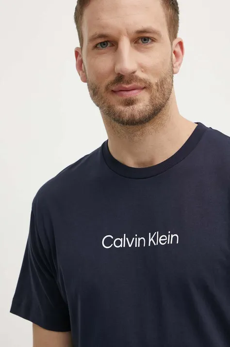 Bavlnené tričko Calvin Klein pánsky, tmavomodrá farba, vzorovaný