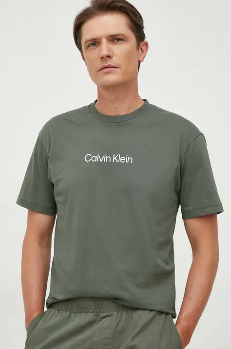 Bombažna kratka majica Calvin Klein zelena barva