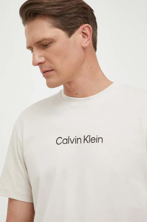 Calvin Klein t-shirt bawełniany kolor beżowy wzorzysty