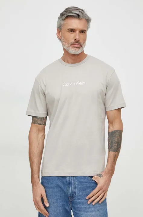 Хлопковая футболка Calvin Klein мужской цвет серый узорный