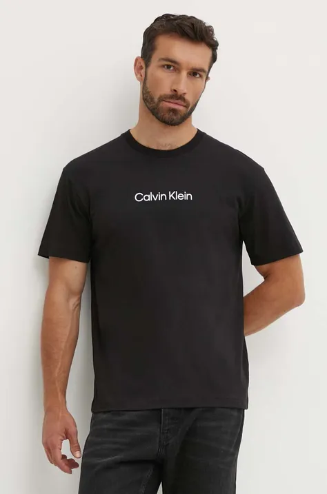 Хлопковая футболка Calvin Klein мужской цвет чёрный узорный