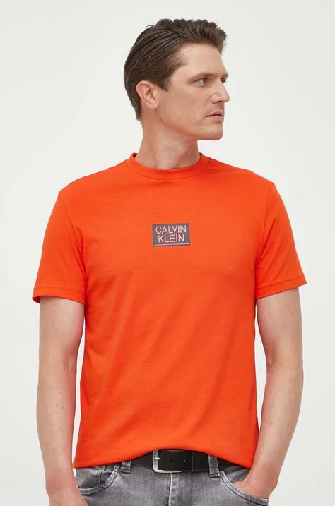 Βαμβακερό μπλουζάκι Calvin Klein χρώμα: πορτοκαλί