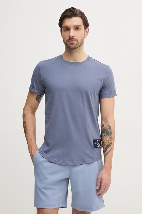 Bavlněné tričko Calvin Klein Jeans modrá barva, s aplikací, J30J323482