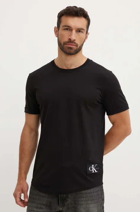 Хлопковая футболка Calvin Klein Jeans мужская цвет коричневый с аппликацией J30J323482