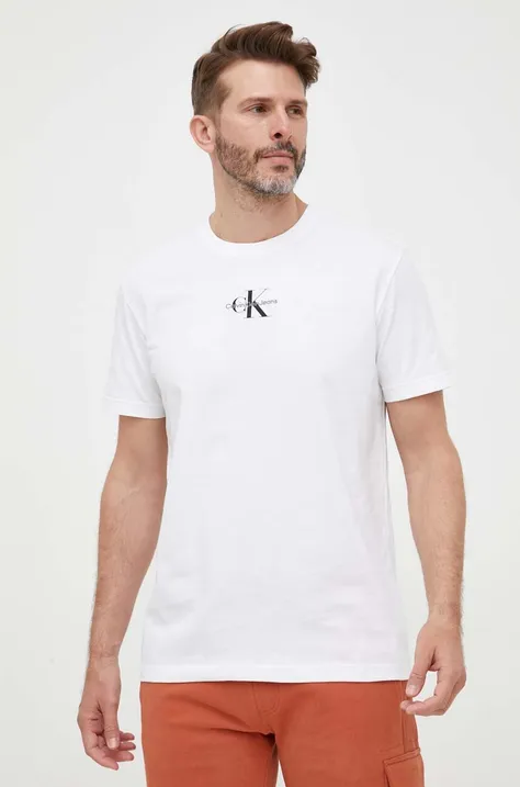 Calvin Klein Jeans t-shirt bawełniany kolor biały z nadrukiem