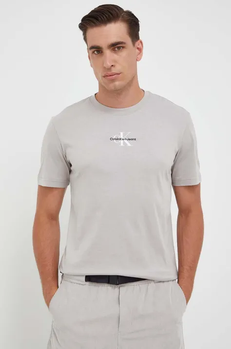 Бавовняна футболка Calvin Klein Jeans колір сірий з принтом