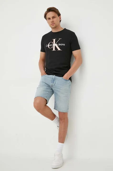Bavlnené tričko Calvin Klein Jeans pánsky, čierna farba, s potlačou, J30J320806