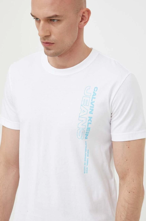 Calvin Klein Jeans t-shirt bawełniany kolor biały z nadrukiem