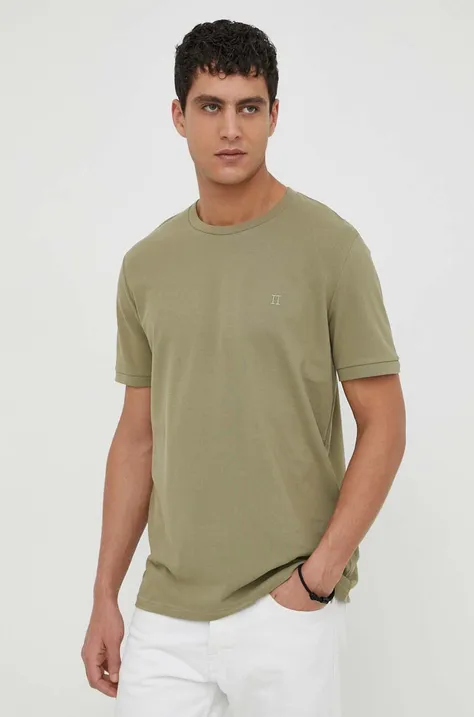 Les Deux t-shirt bawełniany kolor zielony gładki LDM101007