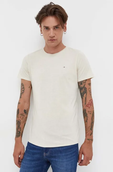 Tommy Jeans t-shirt bézs, férfi, melange