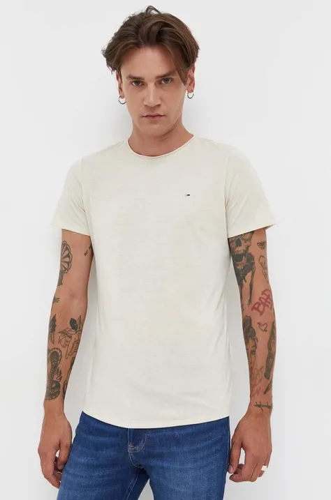 Tommy Jeans t-shirt męski kolor beżowy melanżowy