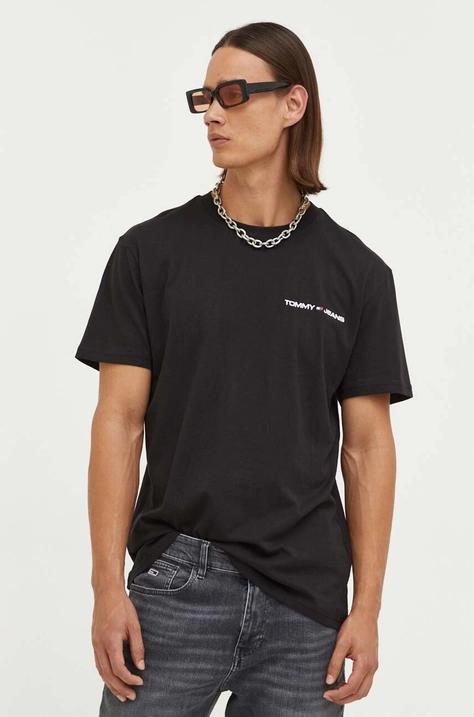 Tommy Jeans t-shirt bawełniany kolor czarny z aplikacją