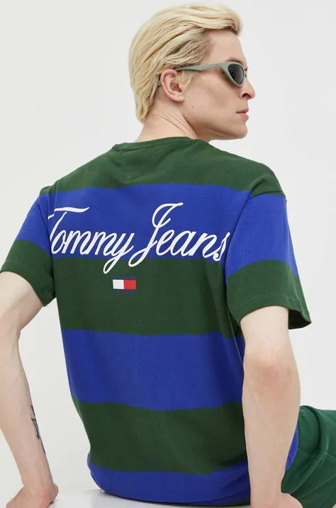 Bavlnené tričko Tommy Jeans tmavomodrá farba, vzorované