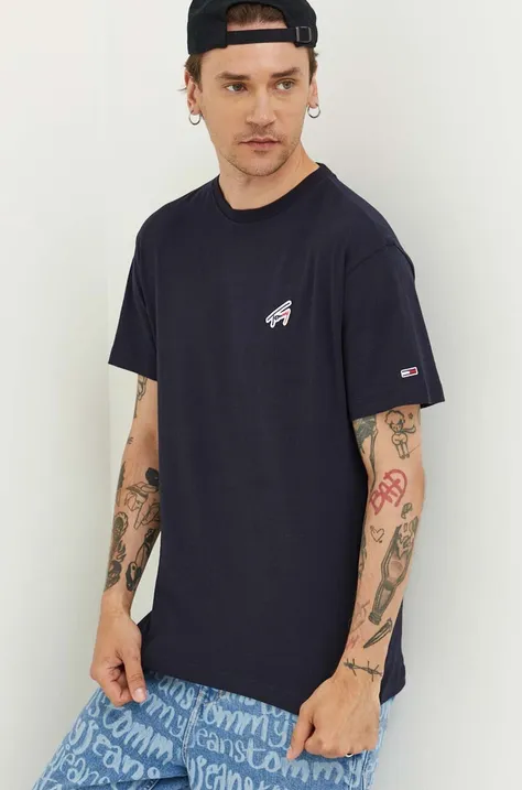 Tommy Jeans t-shirt bawełniany kolor granatowy gładki