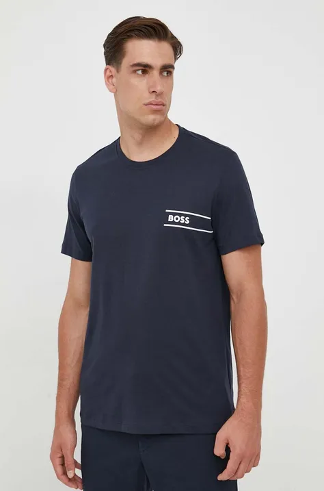 BOSS t-shirt lounge bawełniany kolor niebieski z nadrukiem