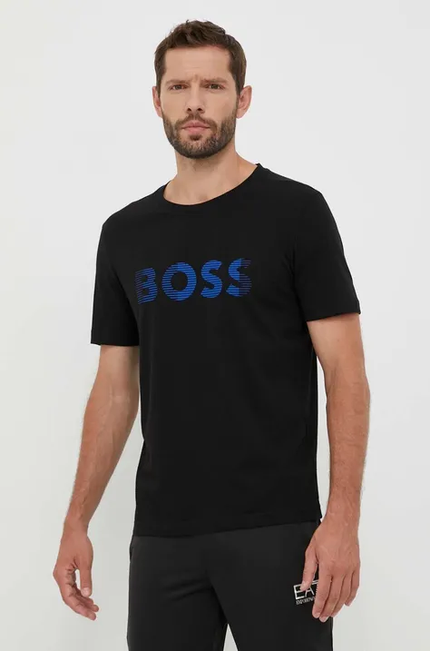 Bombažna kratka majica Boss Green črna barva