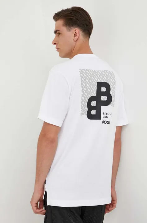 Βαμβακερό μπλουζάκι BOSS χρώμα: άσπρο