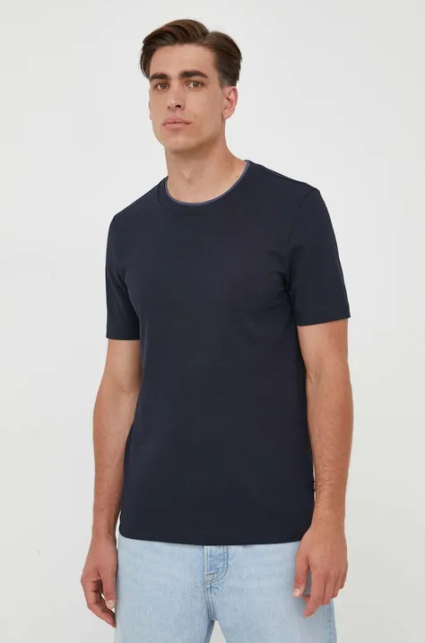 Majica kratkih rukava BOSS za muškarce, boja: tamno plava, glatki model