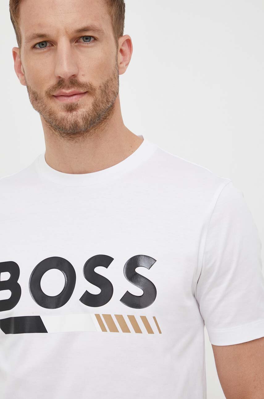 BOSS t-shirt bawełniany kolor biały z nadrukiem