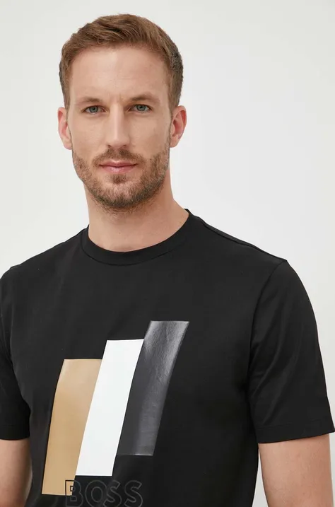 BOSS t-shirt bawełniany kolor czarny z nadrukiem