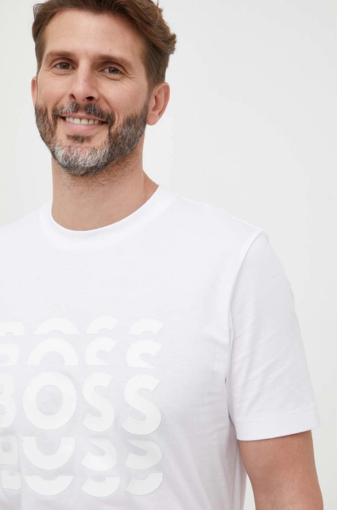 BOSS t-shirt bawełniany kolor biały z nadrukiem