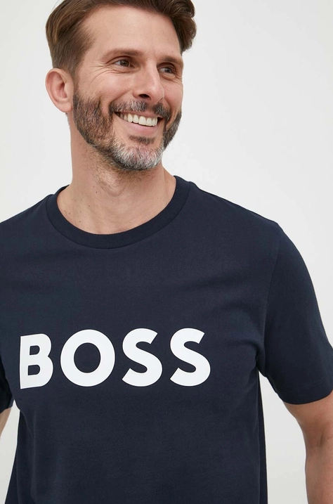 BOSS t-shirt bawełniany kolor granatowy z nadrukiem 50495742