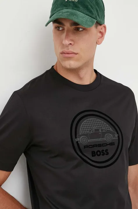 Βαμβακερό μπλουζάκι BOSS χρώμα: μαύρο