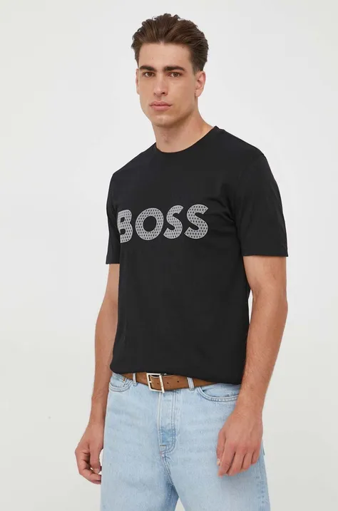 Bavlnené tričko Boss Orange BOSS ORANGE čierna farba, s potlačou