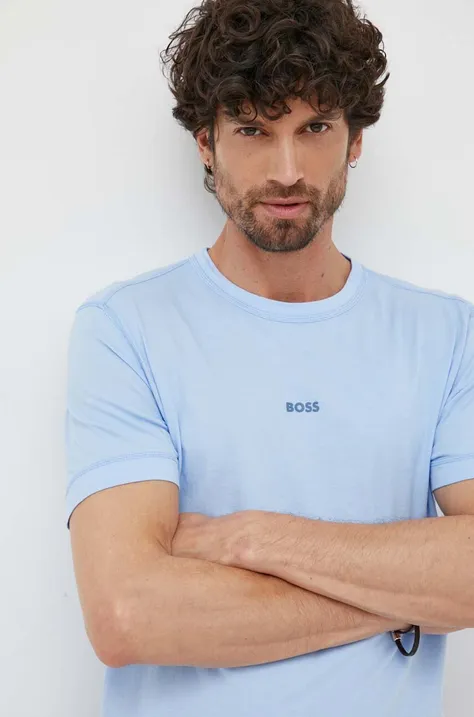 Boss Orange t-shirt bawełniany kolor niebieski gładki
