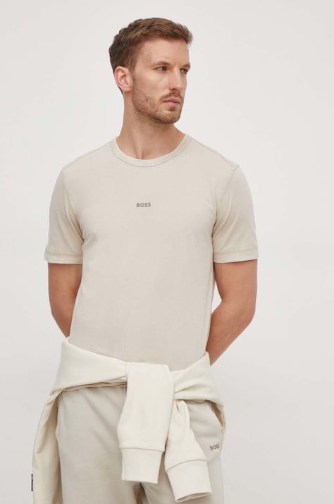 BOSS Orange tricou din bumbac BOSS ORANGE barbati, culoarea bej, neted, 50502173