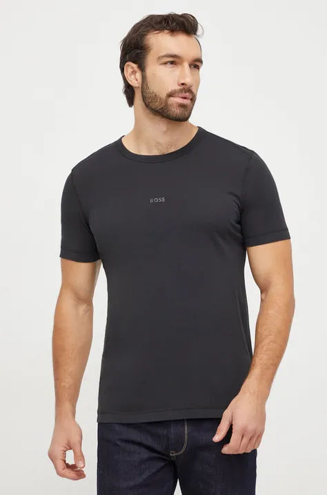 Bombažna kratka majica BOSS ORANGE črna barva