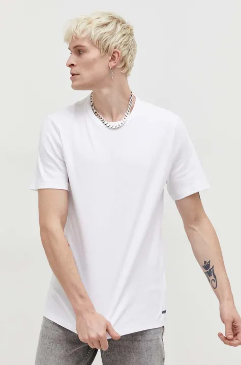 Bavlnené tričko HUGO biela farba, jednofarebný