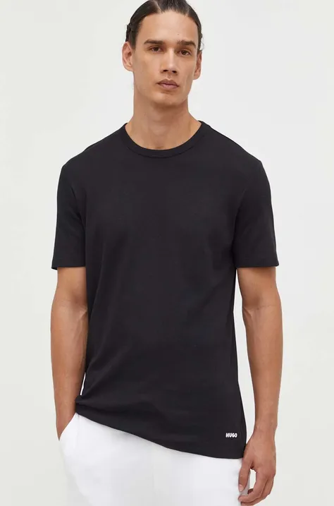 Bombažna kratka majica HUGO črna barva