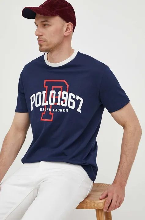 Bavlněné tričko Polo Ralph Lauren tmavomodrá barva, s potiskem