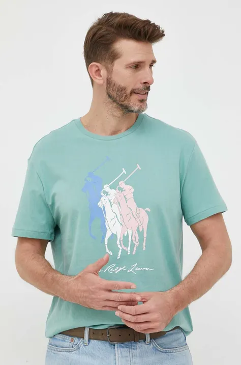 Bavlnené tričko Polo Ralph Lauren zelená farba, s potlačou