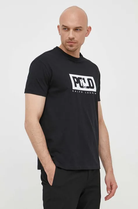 Bombažna kratka majica Polo Ralph Lauren črna barva