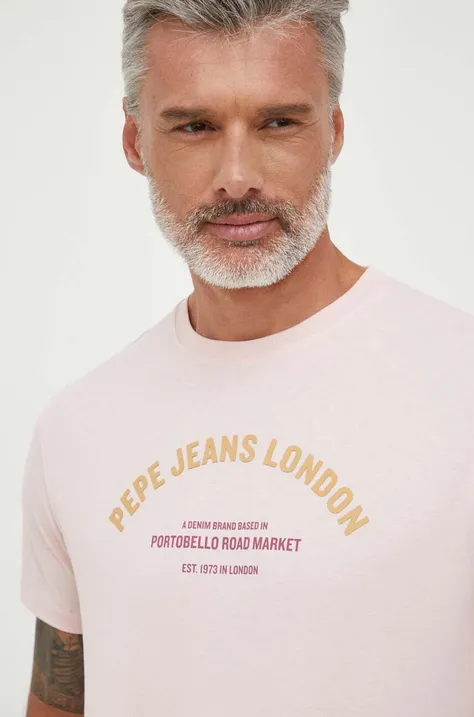 Pepe Jeans pamut póló Waddon rózsaszín, nyomott mintás