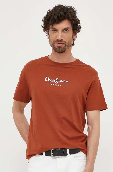 Pepe Jeans t-shirt bawełniany EDWARD kolor brązowy z nadrukiem
