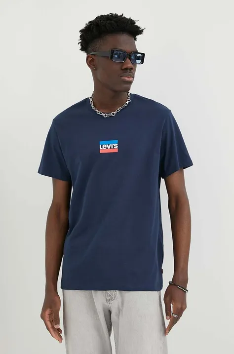 Levi's tricou din bumbac culoarea albastru marin, cu imprimeu