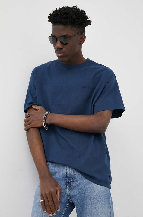 Βαμβακερό μπλουζάκι Levi's χρώμα: ναυτικό μπλε
