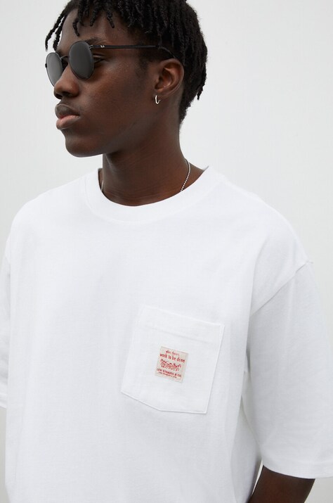 Levi's tricou din bumbac culoarea alb, neted