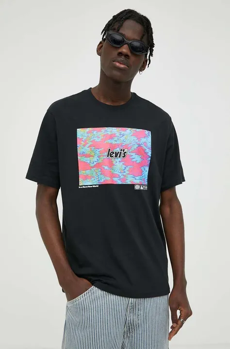 Βαμβακερό μπλουζάκι Levi's χρώμα: μαύρο