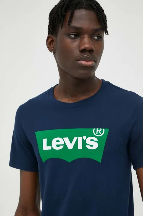 Bombažna kratka majica Levi's mornarsko modra barva