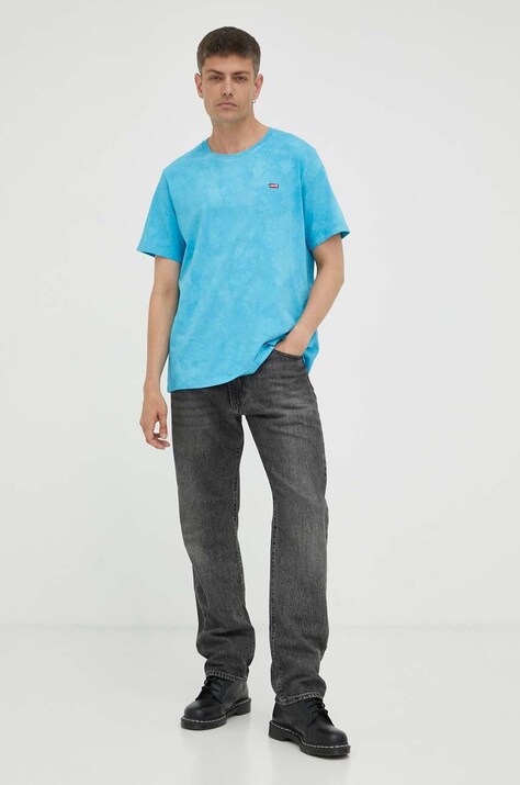 Памучна тениска Levi's в синьо с десен